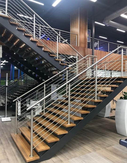 Steel & wood Staircase , with stainless steel railings
